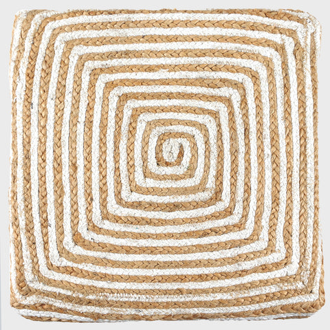 JUTE WHITE SQUARE WOODEN PUFFY STOOL
