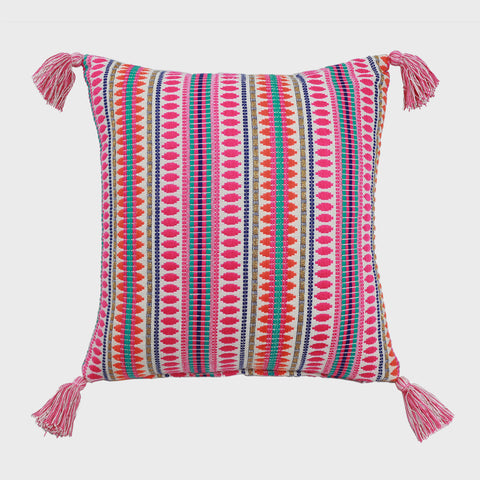 TRADITIONAL JACQUARD COTTON CUSHION WITH TASSEL